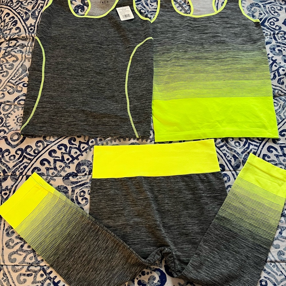 Women's Gray and Neon Yellow Activewear Set